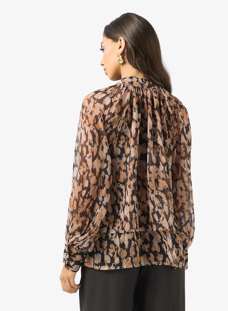 BCBG Tie Neck puff sleeve Top