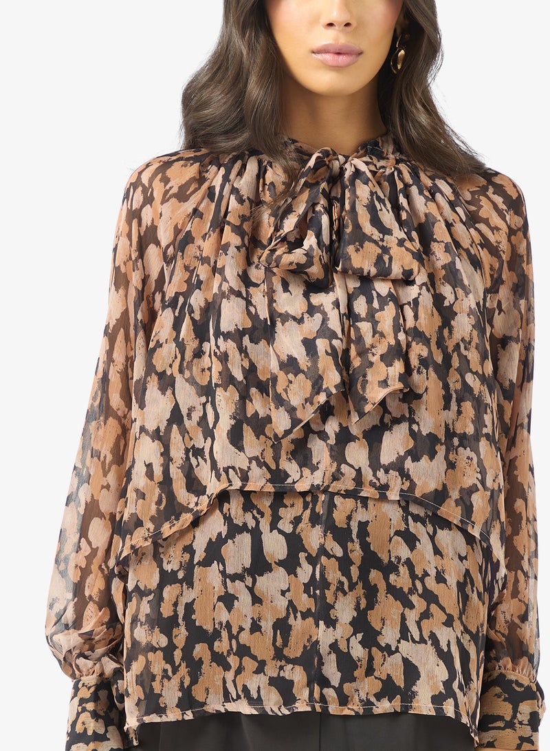 BCBG Tie Neck puff sleeve Top - Image 3