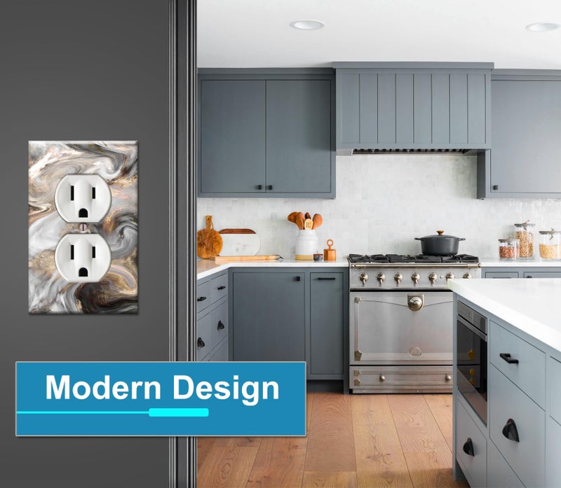 Art Plates - Single Gang Electrical Duplex Outlet Decorative Metal Wall Plate - 1 Gang Outlet Plug Cover - Grey and Brown Swirl Marble - Granite Print (Made in USA) - Image 4