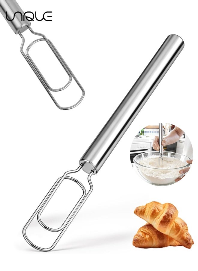 Unique Stainless Steel Dough Whisk for Sourdough Starter, 11.8" Bread Whisk Reaches Jar Bottom, Sourdough Mixer Hand Tool for Pizza Pastry Cake Mixing & Baking (Silver) - Image 1