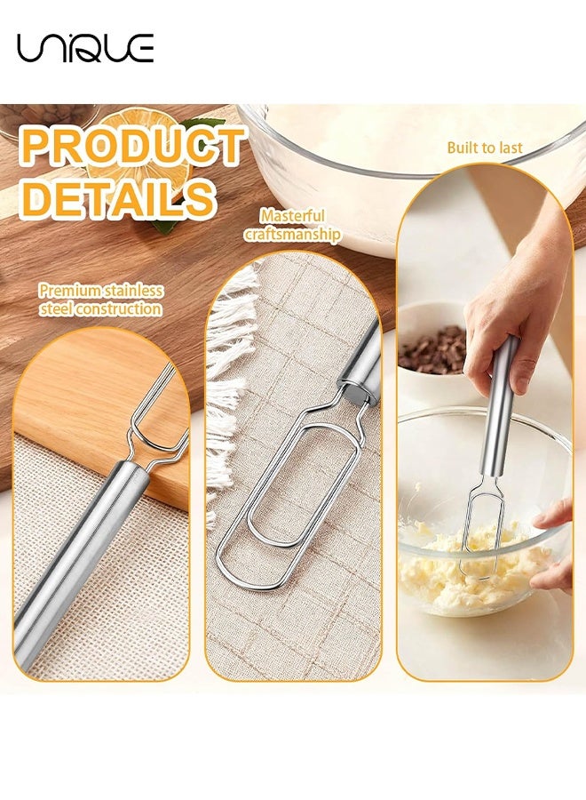 Unique Stainless Steel Dough Whisk for Sourdough Starter, 11.8" Bread Whisk Reaches Jar Bottom, Sourdough Mixer Hand Tool for Pizza Pastry Cake Mixing & Baking (Silver) - Image 3