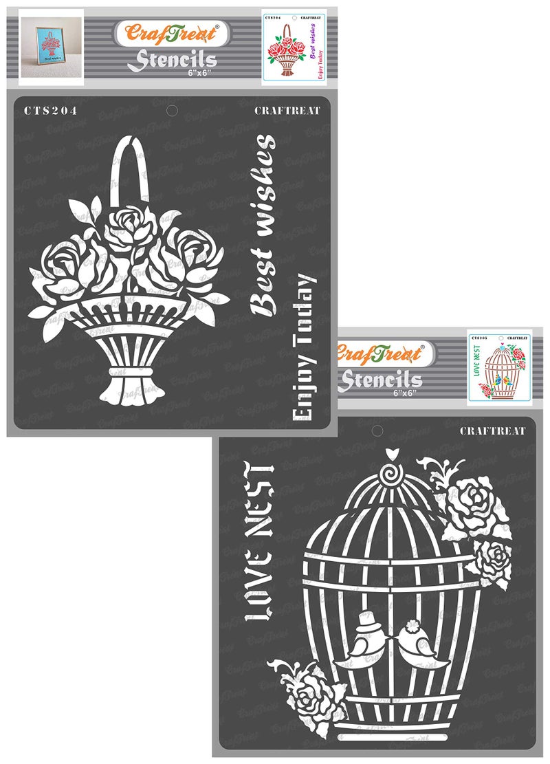 CrafTreat Quotes Stencils for Craft and Art - Best Wishes & Love Nest - Size: 6X6 Inches (2 Pcs)- Home Quotes Stencils for Painting - Word Stencils for Painting - Home Decor Stencil - Image 1