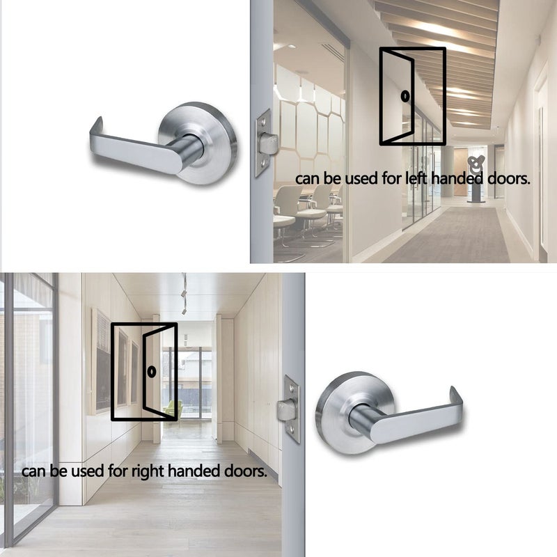 HISAFE Heavy Duty Commercial Passage Door Lever, Satin Chrome Finished Non-Locking Grade 2 Door Handle, UL 3 Hour Fire Rated Ergonomic Lever for School/Hotel Hallway, 70mm Latch - Image 3
