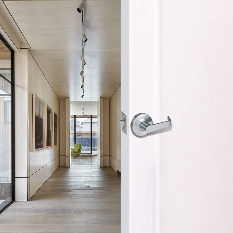 HISAFE Heavy Duty Commercial Passage Door Lever, Satin Chrome Finished Non-Locking Grade 2 Door Handle, UL 3 Hour Fire Rated Ergonomic Lever for School/Hotel Hallway, 70mm Latch - Image 5