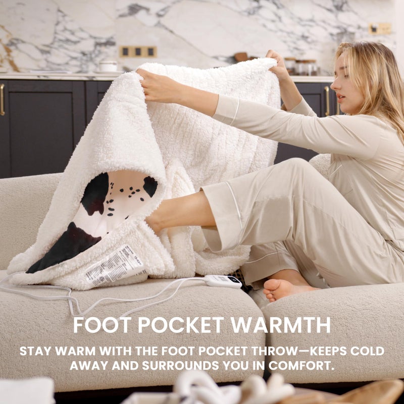 blunique Heated Blanket Throw Electric Blanket with Foot Pocket, GentleSoft Flannel Blanket Throw with 10 Heating Settings,10 Hours Auto Off, Cow Print Cozy Soft, Washable, Warm Gifts (50x62 Inch) - Image 3