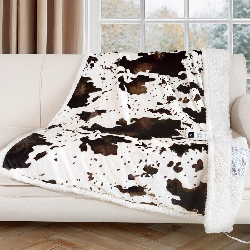blunique Heated Blanket Throw Electric Blanket with Foot Pocket, GentleSoft Flannel Blanket Throw with 10 Heating Settings,10 Hours Auto Off, Cow Print Cozy Soft, Washable, Warm Gifts (50x62 Inch) - Image 2