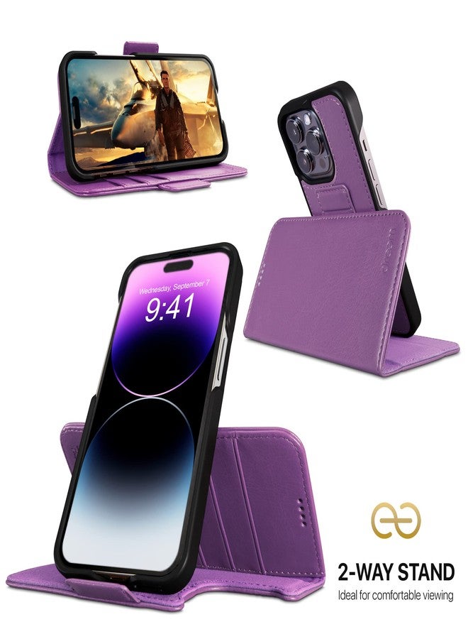 دريم جراب محفظة Dreem Fibonacci متوافق مع iPhone 14 Pro Max / جراب مقاوم للصدمات 2 في 1 وغطاء جلدي نباتي قابل للفصل، متوافق مع MagSafe، حماية RFID [بنفسجي] - Image 3