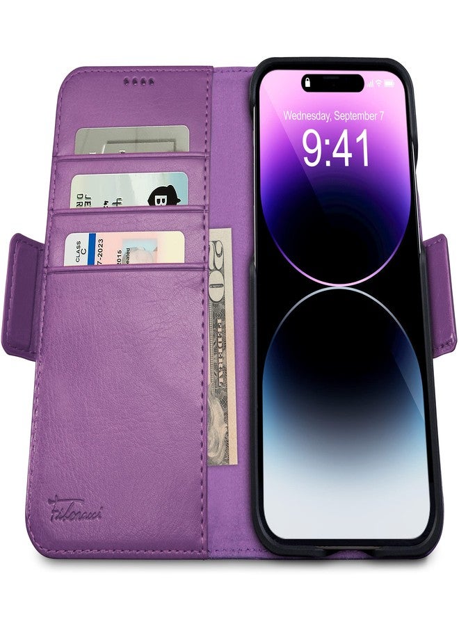 دريم جراب محفظة Dreem Fibonacci متوافق مع iPhone 14 Pro Max / جراب مقاوم للصدمات 2 في 1 وغطاء جلدي نباتي قابل للفصل، متوافق مع MagSafe، حماية RFID [بنفسجي] - Image 2