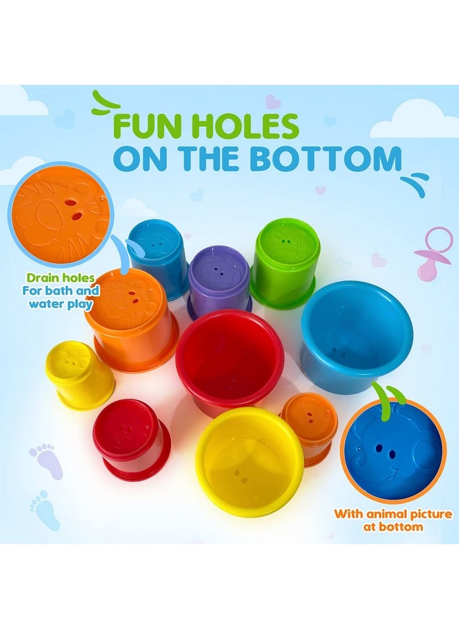 Kidsthrill Rainbow Colors Baby Stacking Cups For Toddlers, Tall Baby Stacking Toys Nesting Cups, Drain Holes For Bath Toys, Educational & Motor Skills Sorting & Nesting Toys For 1 2 3 Years Old  - Image 5