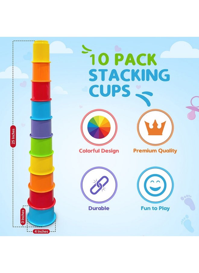 Kidsthrill Rainbow Colors Baby Stacking Cups For Toddlers, Tall Baby Stacking Toys Nesting Cups, Drain Holes For Bath Toys, Educational & Motor Skills Sorting & Nesting Toys For 1 2 3 Years Old  - Image 3