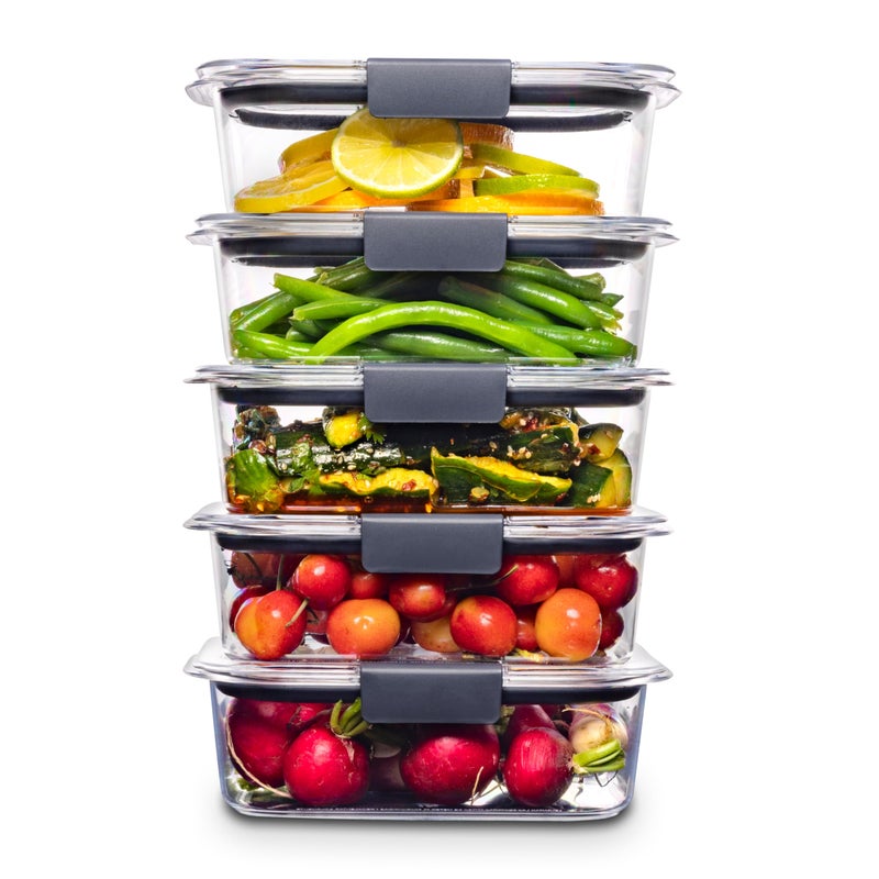 Rubbermaid حاويات تخزين الطعام من روبيرمايد بريلينس خالية من BPA وأغطية محكمة الإغلاق مثالية لتحضير وجبات الغداء وبقايا الطعام مجموعة من 5 (3.2 كوب) - Image 1