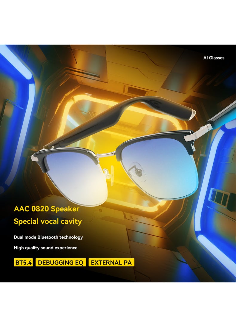 GoRhythm Glasses,Go Rhythm Ai Translation smart glasses with ai assistant app,Bluetooth audio glasses-Silver frame with black temples - Image 1