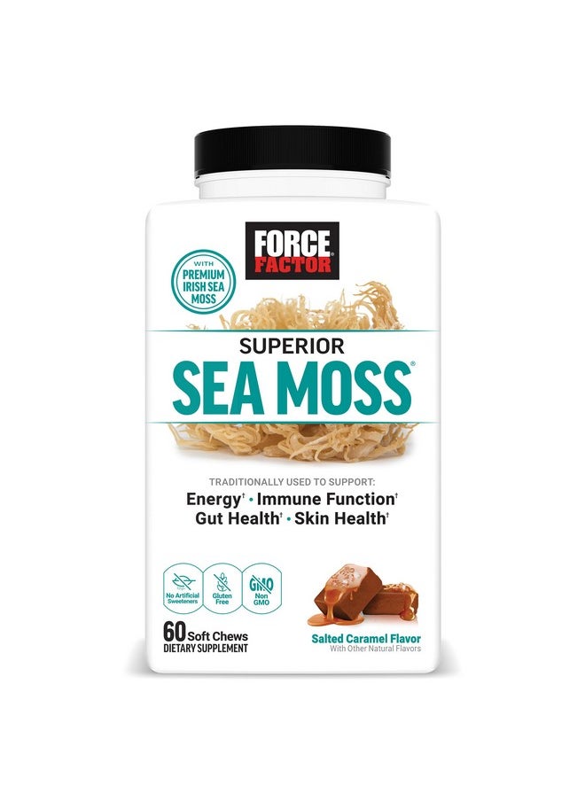 Force Factor FORCE FACTOR Superior Sea Moss, Premium Irish Sea Moss to Support Energy, Immune Function, Gut Health, & Skin Health, Non-GMO, Gluten Free, Salted Caramel Flavor, 60 Soft Chews  - Image 1