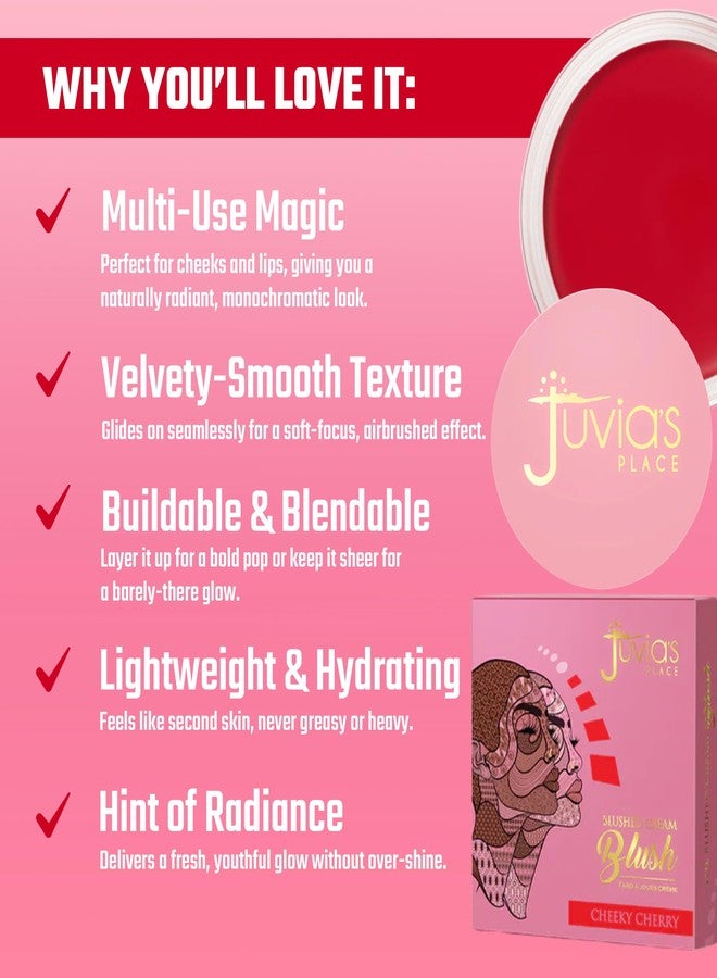 Juvia's Place بلوش كريم من جوبيا - تشيكي تشيري - بلوش كريم متعدد الاستخدامات للخدين والشفتين - تركيبة 2 في 1، ناعمة وقابلة للدمج لإنهاء رطب ناعم - مكياج وجه قابل للبناء وخفيف الوزن - Image 4