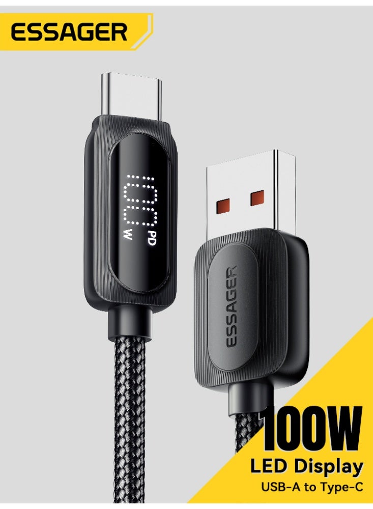 Essager 7A 100W USB-C SuperVooc, SuperCharge, Flash Charge Cable Digital display – USB-A to USB-C – PD3.0/QC3.0 – Nylon Braided- for Samsung-Huawei-HONOR-OPPO-VIVO-OnePlus-Realme (Black, 1 meter) - Image 2