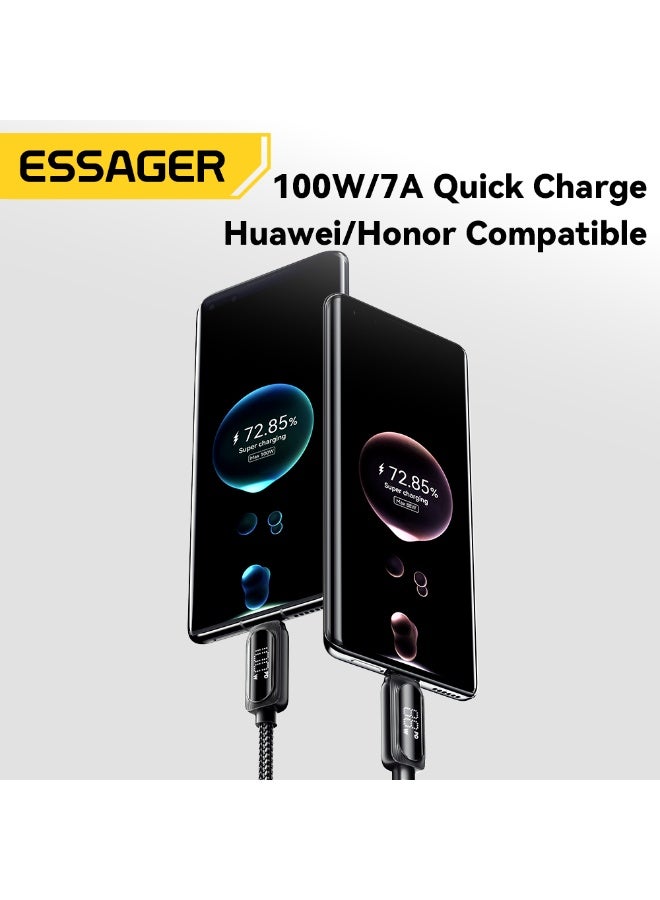 Essager 7A 100W USB-C SuperVooc, SuperCharge, Flash Charge Cable Digital display – USB-A to USB-C – PD3.0/QC3.0 – Nylon Braided- for Samsung-Huawei-HONOR-OPPO-VIVO-OnePlus-Realme (Black, 1 meter) - Image 4