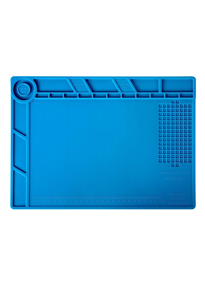 SYOSI Magnetic Silicone Soldering Mat - Heat Resistant 932°F, 13.8 x 9.8 inch Insulation Repair Work Mat for Electronics, Phone, Soldering Iron, BGA - Ideal for Workbench - Blue  - Image 1