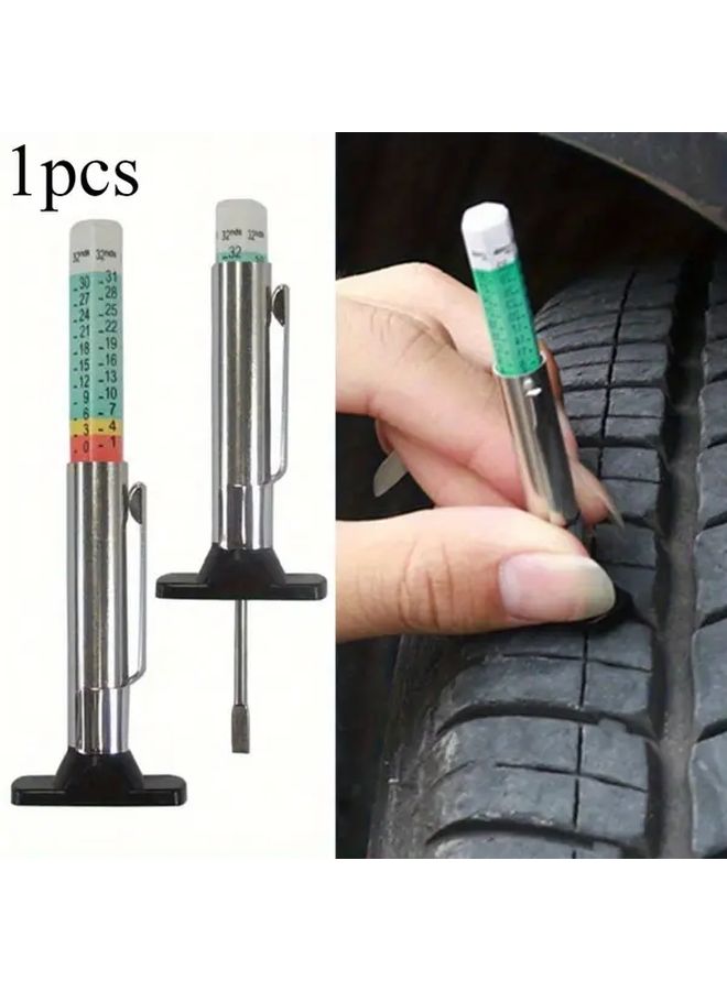 Silver Tire Tread Depth Gauge 25mm Car Tire Wear Detection Measuring Tool Caliper - Image 1