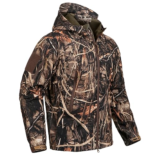 CARWORNIC Men's Camo Quiet Hunting Jacket Waterproof Softshell Fleece Lined Camouflage Silent Hunting Clothes Windproof Outdoor Work Safari Hiking Fishing Coat - Image 1