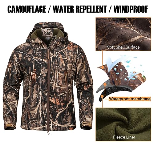 CARWORNIC Men's Camo Quiet Hunting Jacket Waterproof Softshell Fleece Lined Camouflage Silent Hunting Clothes Windproof Outdoor Work Safari Hiking Fishing Coat - Image 3