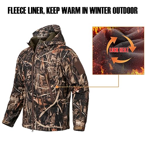 CARWORNIC Men's Camo Quiet Hunting Jacket Waterproof Softshell Fleece Lined Camouflage Silent Hunting Clothes Windproof Outdoor Work Safari Hiking Fishing Coat - Image 5
