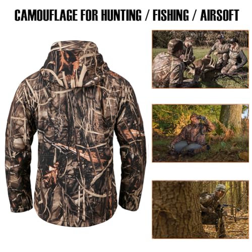 CARWORNIC Men's Camo Quiet Hunting Jacket Waterproof Softshell Fleece Lined Camouflage Silent Hunting Clothes Windproof Outdoor Work Safari Hiking Fishing Coat - Image 4