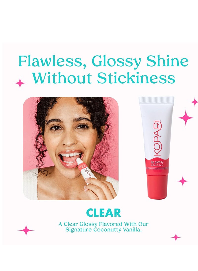 Kopari Coconut Lip Glossy - Clear Lip Oil Gloss, Sheer Non Stick Gloss, Hydrating and Moisturizing, Infused with Shea Butter & Squalane, Clear