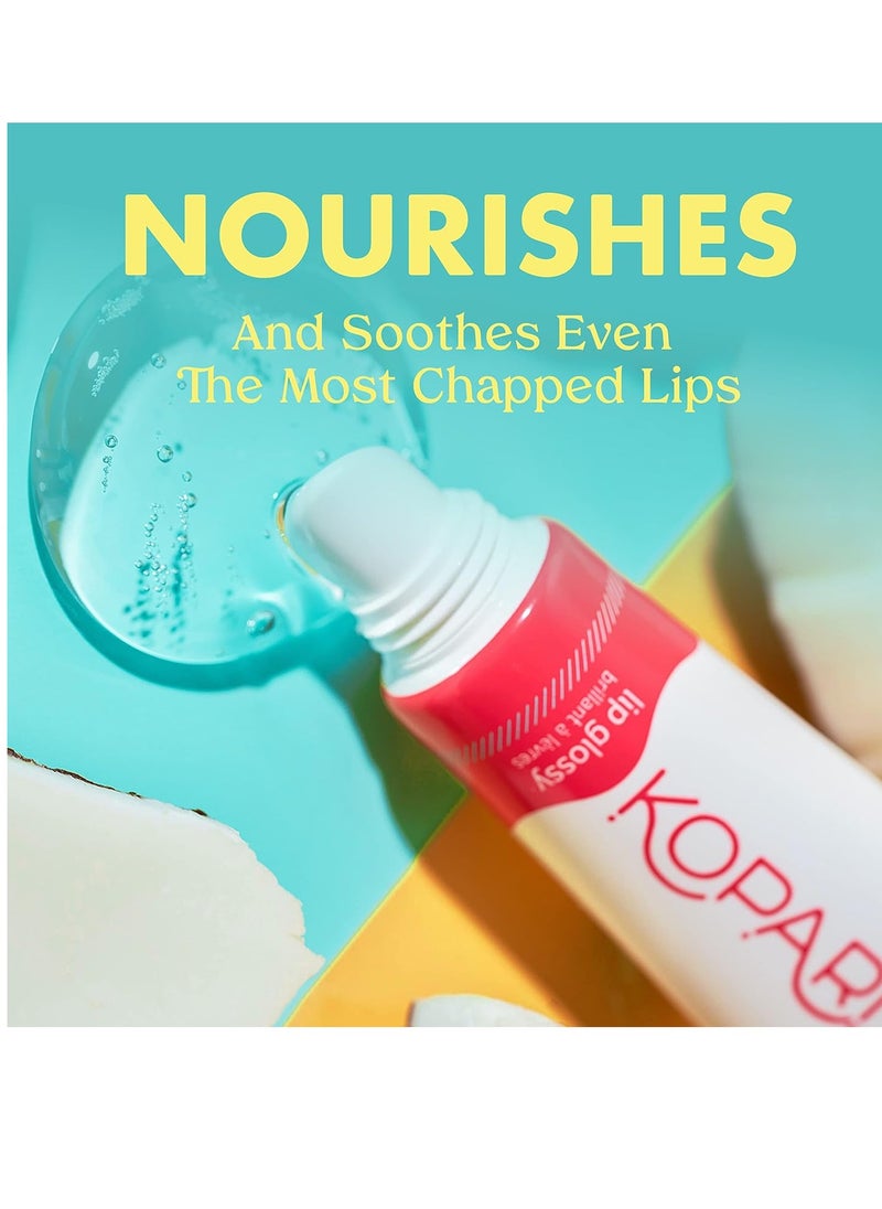 Kopari Coconut Lip Glossy - Clear Lip Oil Gloss, Sheer Non Stick Gloss, Hydrating and Moisturizing, Infused with Shea Butter & Squalane, Clear
