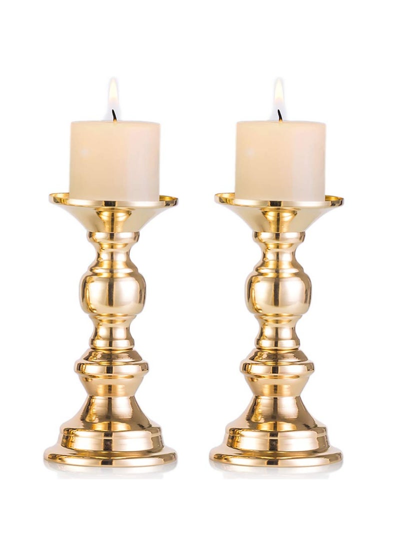 Generic - Gold Metal Pillar Candle Holders Flameless Candlestick Holders Stand Centerpieces Decoration Ideal for Weddings Special Events Parties (50mm 2Pcs) - Image 1