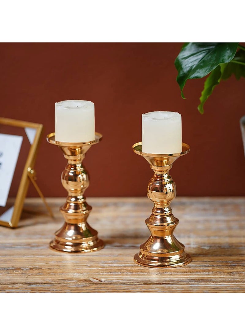 Generic - Gold Metal Pillar Candle Holders Flameless Candlestick Holders Stand Centerpieces Decoration Ideal for Weddings Special Events Parties (50mm 2Pcs) - Image 1