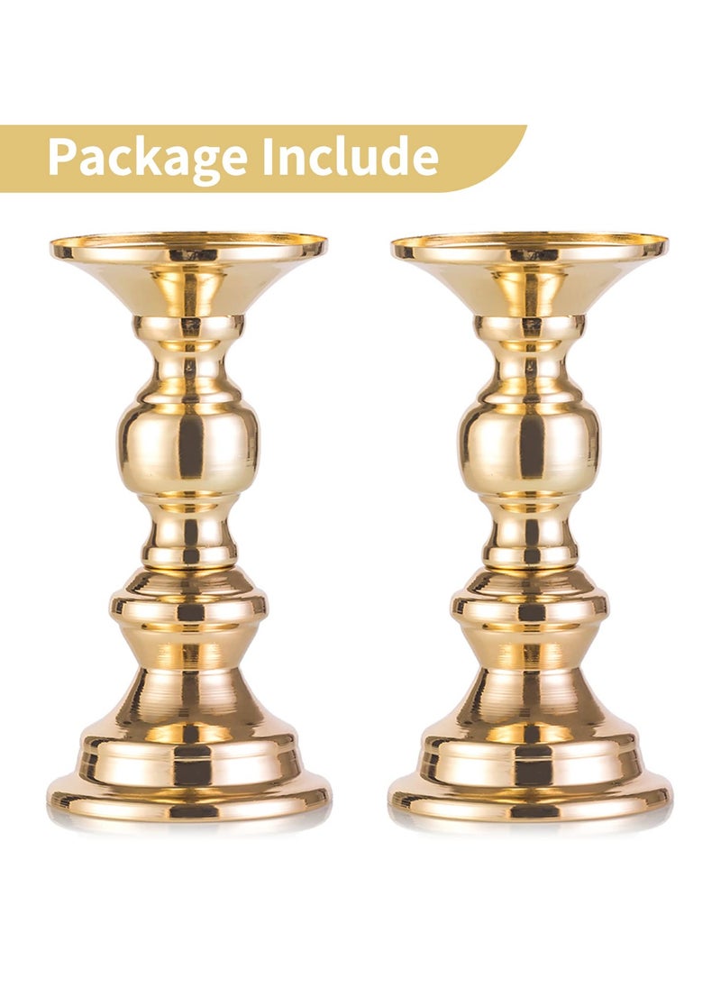 Generic - Gold Metal Pillar Candle Holders Flameless Candlestick Holders Stand Centerpieces Decoration Ideal for Weddings Special Events Parties (50mm 2Pcs) - Image 1