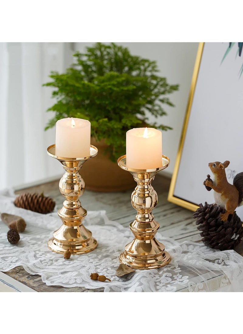 Generic - Gold Metal Pillar Candle Holders Flameless Candlestick Holders Stand Centerpieces Decoration Ideal for Weddings Special Events Parties (50mm 2Pcs) - Image 1