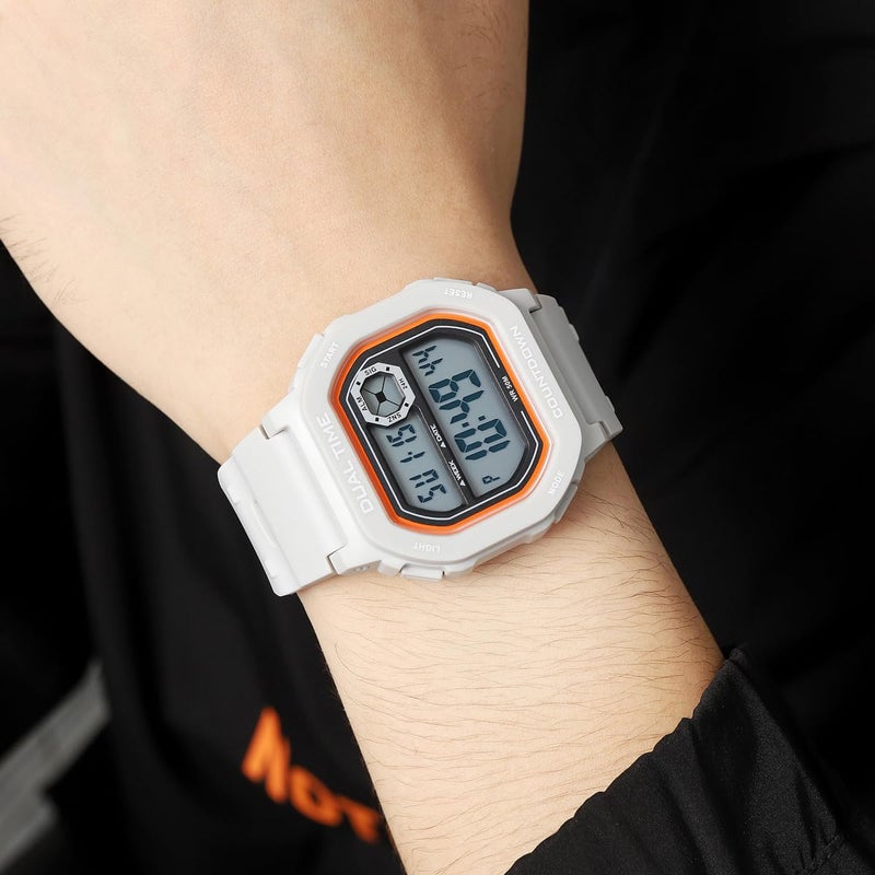 Reginald Watches for Men Fashion Trend Multifunction Waterproof Watch EL Light Digital Chronograph TPU Watch Strap Square Watches (Grey) - Image 5