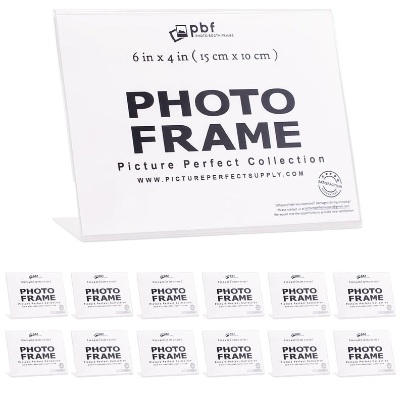 pbf PHOTO BOOTH FRAMES pbf 6x4 Acrylic Sign Holder  6 x 4 Horizontal Stand Up Slanted Sign Holder  Acrylic Stands for Display  Clear Picture Frame Menu Table Top Stand Plastic Flyer Holder 12Pack