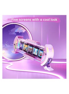 ديفوم شاشة Times Gate WiFi Pixel Art بالمعلومات 5 قطع 128x128 IPS شاشة LED أضواء ساعة رقمية مزخرفة مع التحكم في التطبيق لتزيين طاولة غرفة الألعاب باللون الوردي  - Image 3