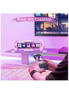 ديفوم شاشة Times Gate WiFi Pixel Art بالمعلومات 5 قطع 128x128 IPS شاشة LED أضواء ساعة رقمية مزخرفة مع التحكم في التطبيق لتزيين طاولة غرفة الألعاب باللون الوردي  - Image 4