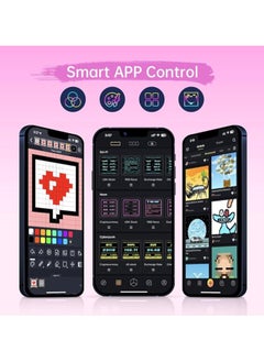 ديفوم شاشة Times Gate WiFi Pixel Art بالمعلومات 5 قطع 128x128 IPS شاشة LED أضواء ساعة رقمية مزخرفة مع التحكم في التطبيق لتزيين طاولة غرفة الألعاب باللون الوردي  - Image 5