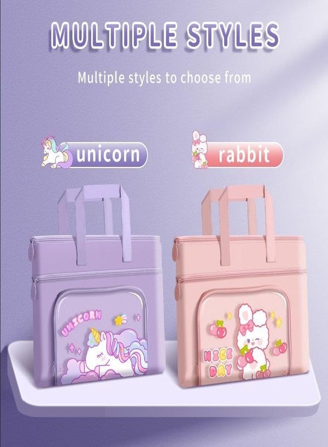 Fezeedi Cartoon Design Hand Bags,Canvas Carrying Hand Bag,Reusable Shopping Hand Bag, Tote Bag For Girls,Travel Bag with Handle Strap, Zipper Document Carry Bag For Office & Home - Image 3
