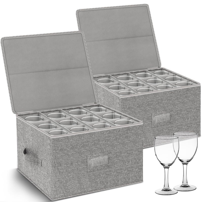 Kukikan صندوق تخزين كؤوس النبيذ كوككان 2-pack، حاويات زجاجات، قابلة للتكديس مع جوانب علوية صلبة وسفلية، مستلزمات نقل، حاويات تخزين صينية لـ 24 كأس كريستال 9.2 بوصة، رمادي - Image 1