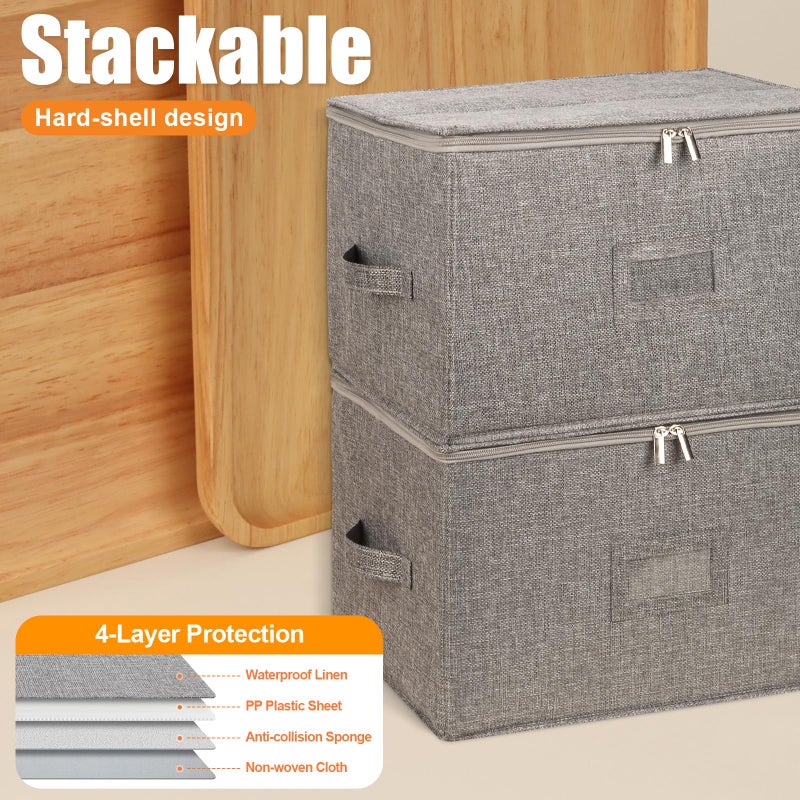 Kukikan صندوق تخزين كؤوس النبيذ كوككان 2-pack، حاويات زجاجات، قابلة للتكديس مع جوانب علوية صلبة وسفلية، مستلزمات نقل، حاويات تخزين صينية لـ 24 كأس كريستال 9.2 بوصة، رمادي - Image 2