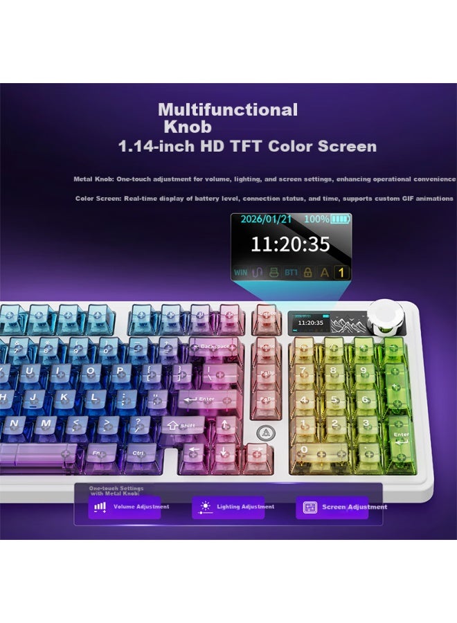 A-jazz Ajazz Ak980v2pro Tri-mode Wireless Mechanical Keyboard 10000mah Battery Gasket Design Hot-swappable Keys 2u Rotary K Tft Color Screen Rgb Gradient Blue Transparent Litchi Switch - Image 4