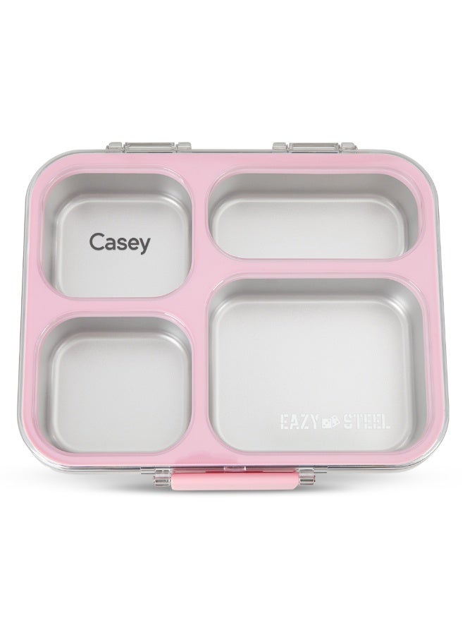 Eazy Kids Personalized Stainless Steel Bento Lunch Box w/ Tritan Lid, Pink - Image 1