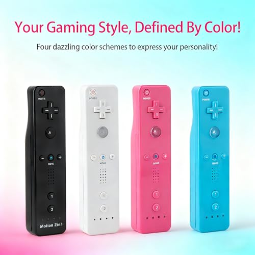 DTianSir 4Pack Motion Plus Wii Remote Controllers with Silicone Case Wrist StrapWii Remote Controllers with Built in Motion Plus Compatible for Wii U Consoles PinkLight BlueWhiteBlack - Image 3