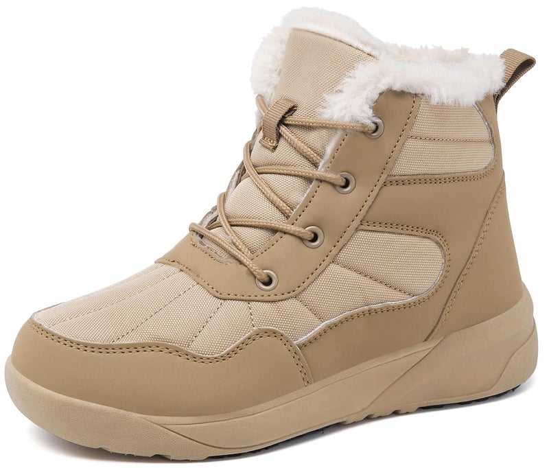 ChayChax Women's Winter Snow Boots with Fur Lined Lightweight Ankle Booties Anti Slip Comfortable Warm Winter Shoes, Khaki, 11 - Image 1