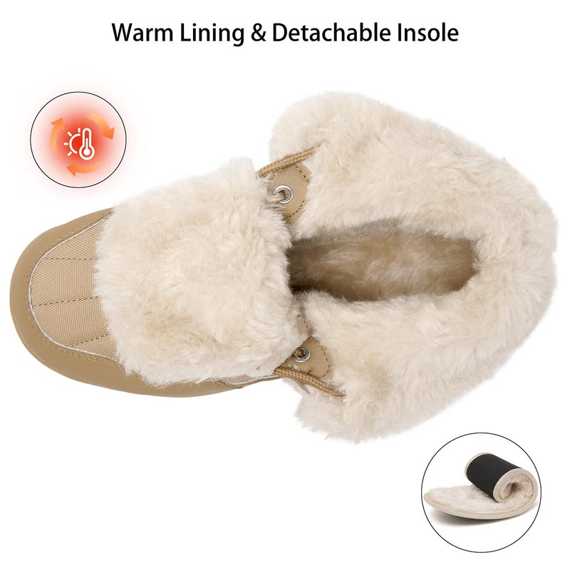 ChayChax Women's Winter Snow Boots with Fur Lined Lightweight Ankle Booties Anti Slip Comfortable Warm Winter Shoes, Khaki, 11 - Image 4