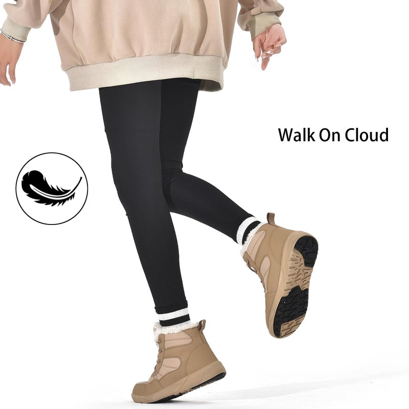 ChayChax Women's Winter Snow Boots with Fur Lined Lightweight Ankle Booties Anti Slip Comfortable Warm Winter Shoes, Khaki, 11 - Image 2