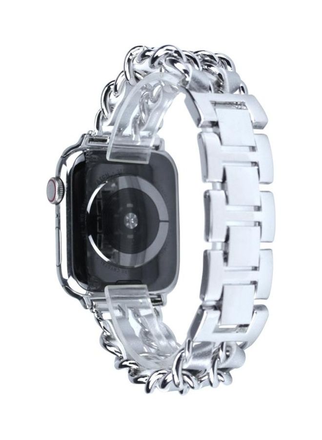 NIBEMINENT Denim Chain Stitching Watchband For Apple Watch Series 7 41mm/6 & SE 5 4 40mm/3 2 1 38mm Silver - Image 1