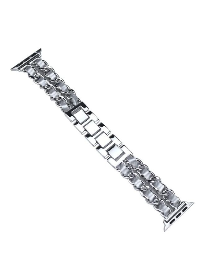 NIBEMINENT Denim Chain Stitching Watchband For Apple Watch Series 7 41mm/6 & SE 5 4 40mm/3 2 1 38mm Silver - Image 2