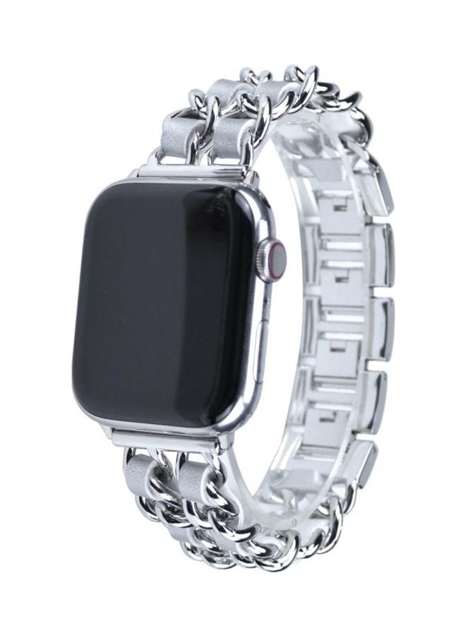 NIBEMINENT Denim Chain Stitching Watchband For Apple Watch Series 7 41mm/6 & SE 5 4 40mm/3 2 1 38mm Silver - Image 3