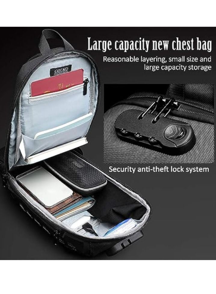 أوزوكو حقيبة ظهر بحمالة كتف مضادة للسرقة وحقيبة ظهر كروسبودي مقاومة للماء مع منفذ شحن USB خفيف الوزن غير رسمي - Image 3